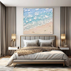 Blue, White and Beige with Textured Waves "Beach Impasto" Impressionistic Abstract Painting On Canvas PS1129