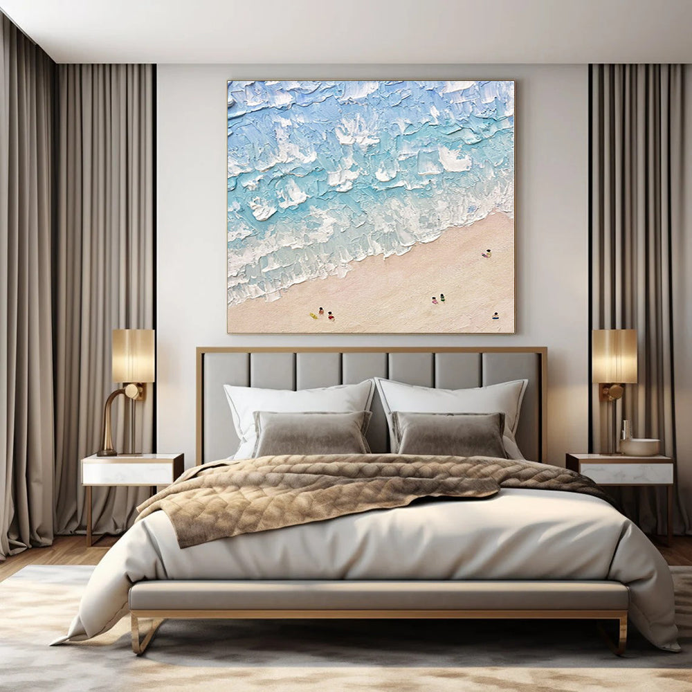 Blue, White and Beige with Textured Waves "Beach Impasto" Impressionistic Abstract Painting On Canvas PS1129