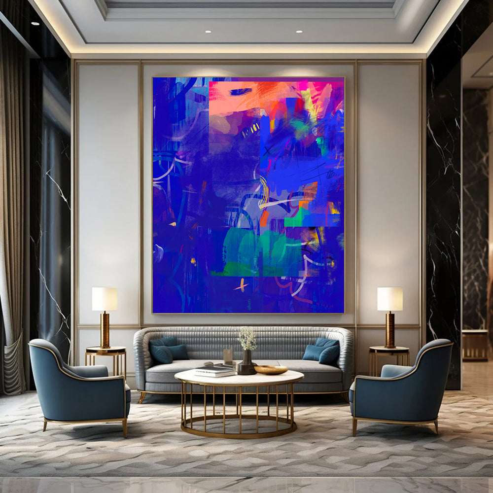 “Deep Blue - Colorful Abstract Mosaic” - Abstract Painting On Canvas PT2007