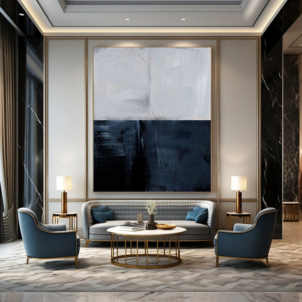 “Split - Tone Abstraction” - Light Gray & Dark Gray Contrast Painting On Canvas DS206