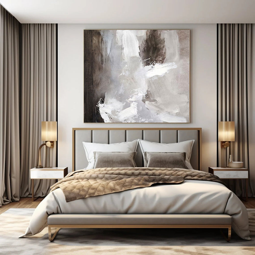 Gray, White and Black with Expressive Brushstrokes "Monochrome Moods" Abstract Painting On Canvas PS1118