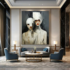 “Abstract Cubist Human Figures” - Cubist Figurative Painting On Canvas PT1895