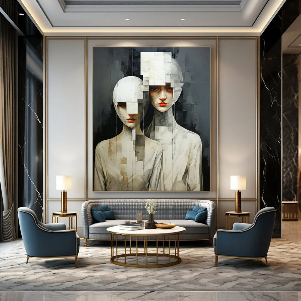 “Abstract Cubist Human Figures” - Cubist Figurative Painting On Canvas PT1895