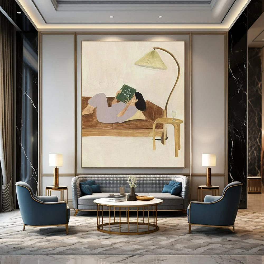 Cozy Reading Nook, Whimsical Figurative, Matisse - Inspired Palette, Painting On Canvas PT2107