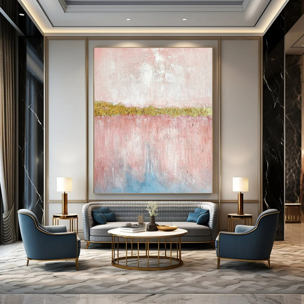 “Pink and Gold Abstract” - Minimalist Abstract Painting On Canvas PT2288