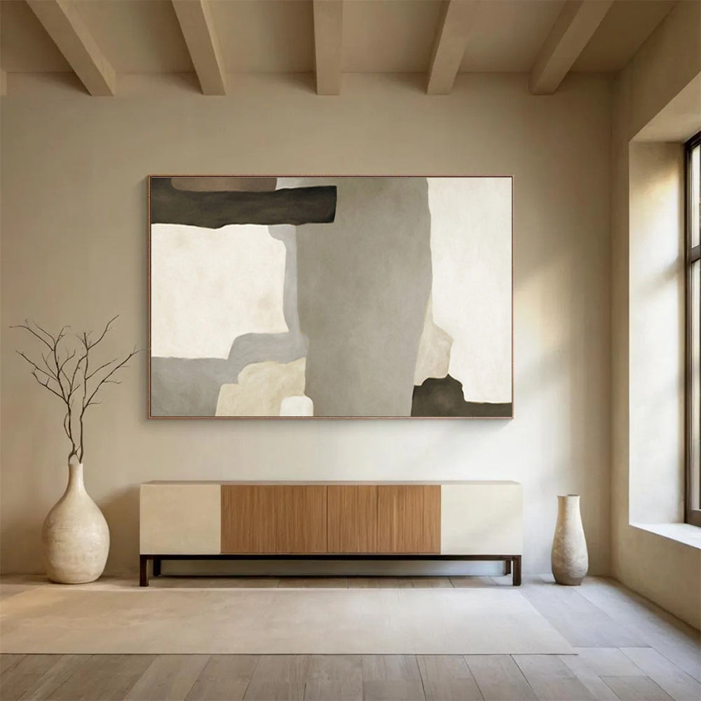 “Neutral Tones Abstract Shapes” - Minimalist Abstract Painting, Great for Modern Hallway & Study DKS607