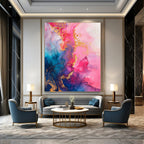“Pink, Blue & Gold Ink Flow” - Fluid Abstract Painting On Canvas DS286