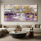 Purple, Gold & Gray Abstract Mosaic "Violet Rhapsody" Painting On Canvas PS0845