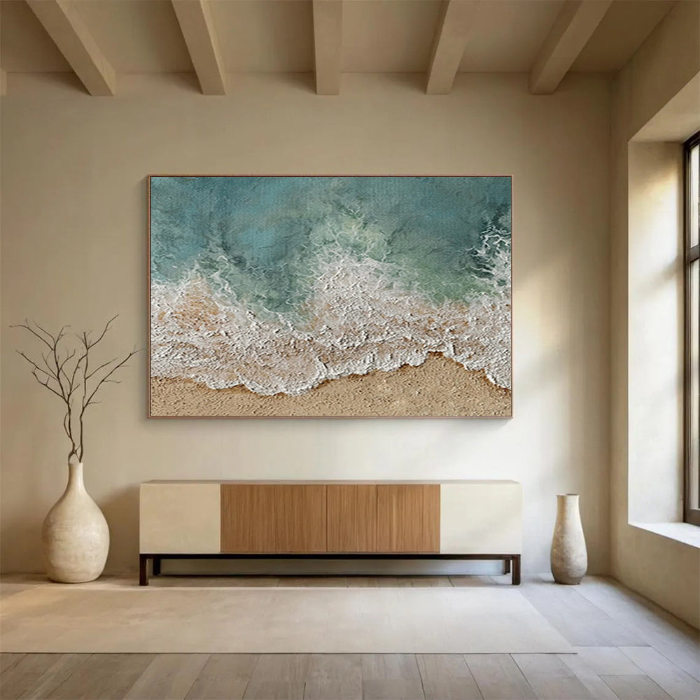 “Aqua - White Beach Waves” - Impressionistic Seaside Painting On Canvas PT252