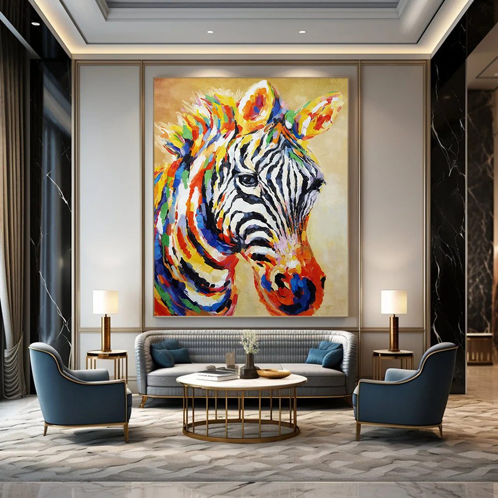 “Colorful Zebra Portrait” - Expressionist - Inspired Animal Painting On Canvas PT1442
