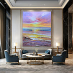 “Colorful Sunset Beach - Vivid Hues & Coastal Scene” Painting On Canvas DS261