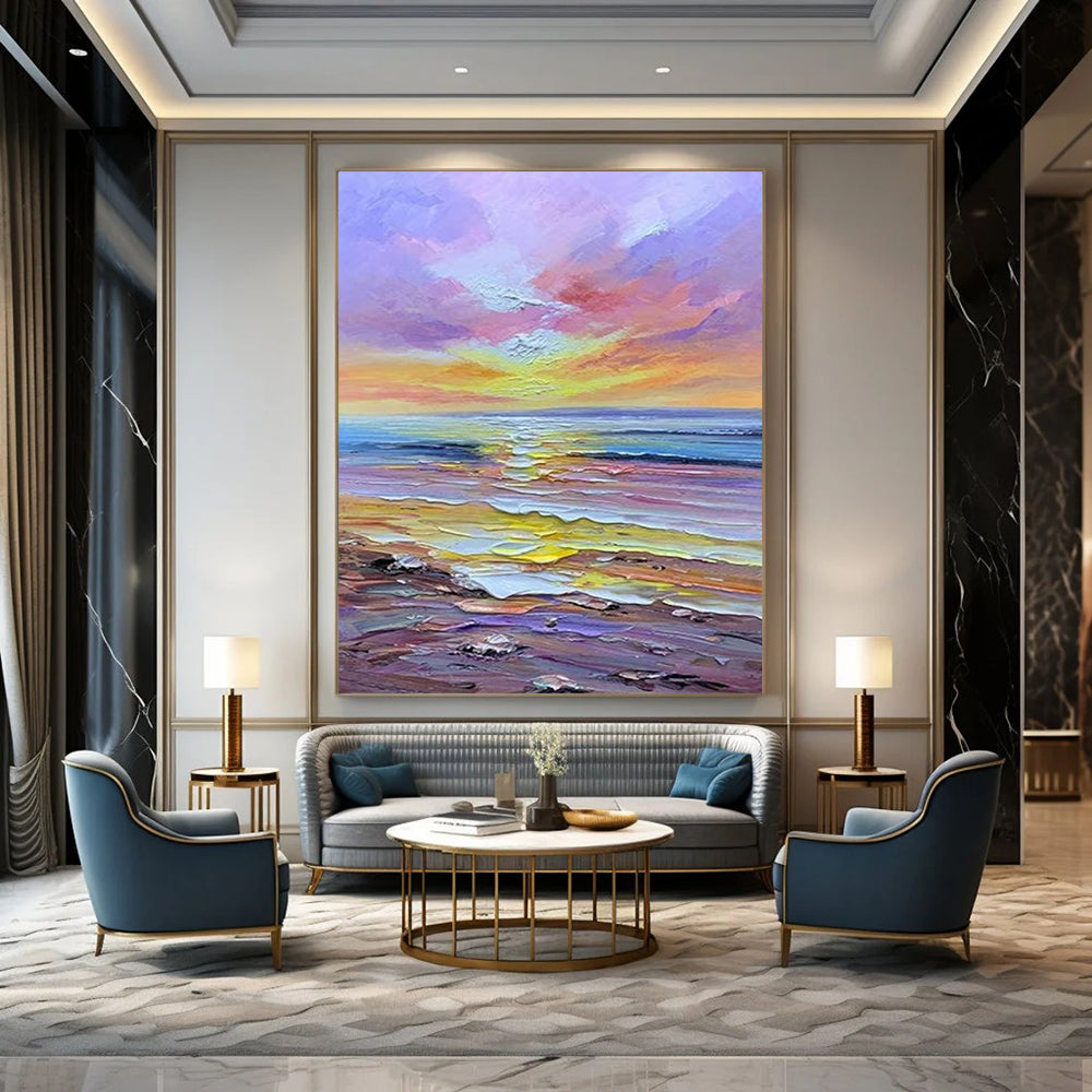 “Colorful Sunset Beach - Vivid Hues & Coastal Scene” Painting On Canvas DS261