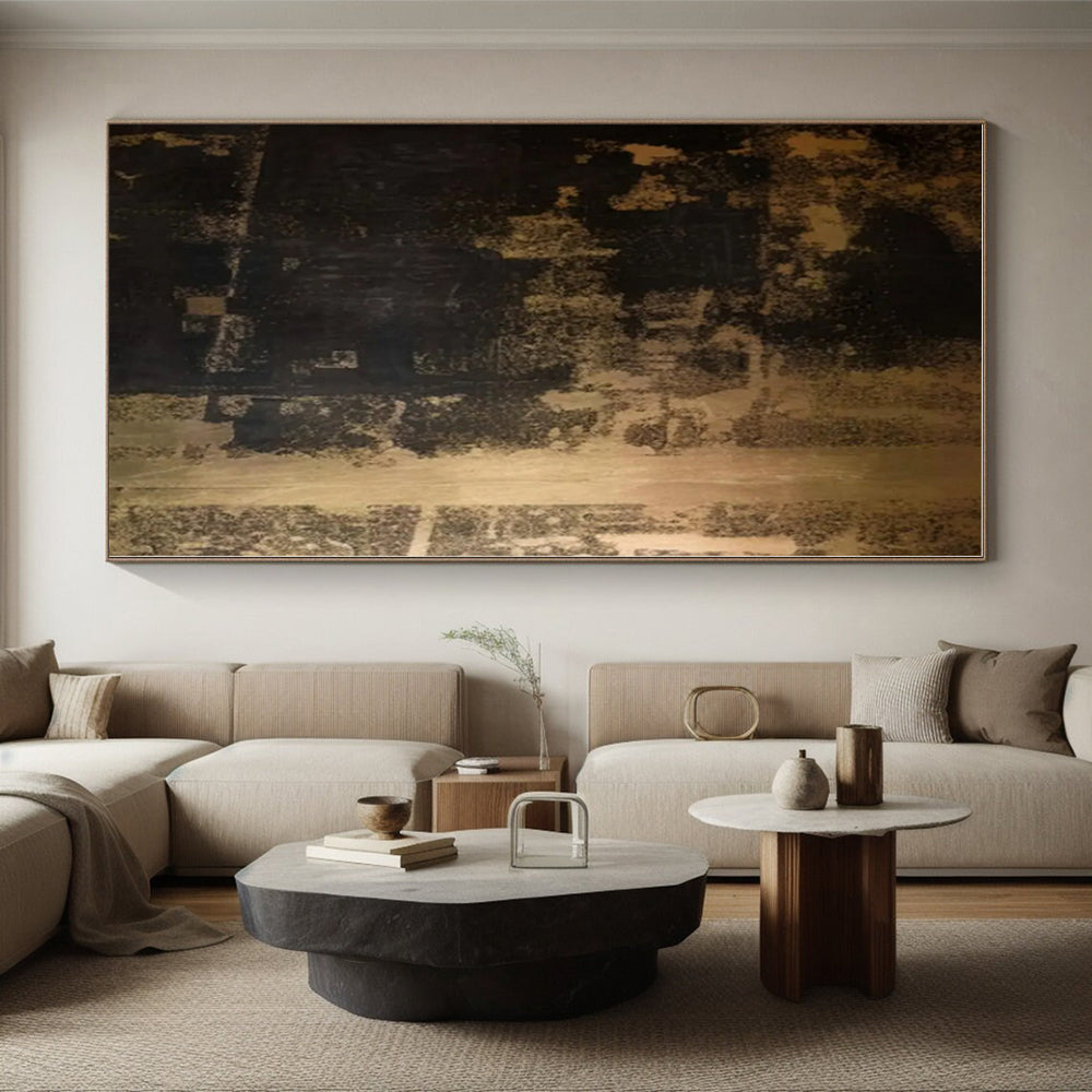 “Brown - Black Textured Composition” - Brown, Black Abstract Painting On Canvas PS0529