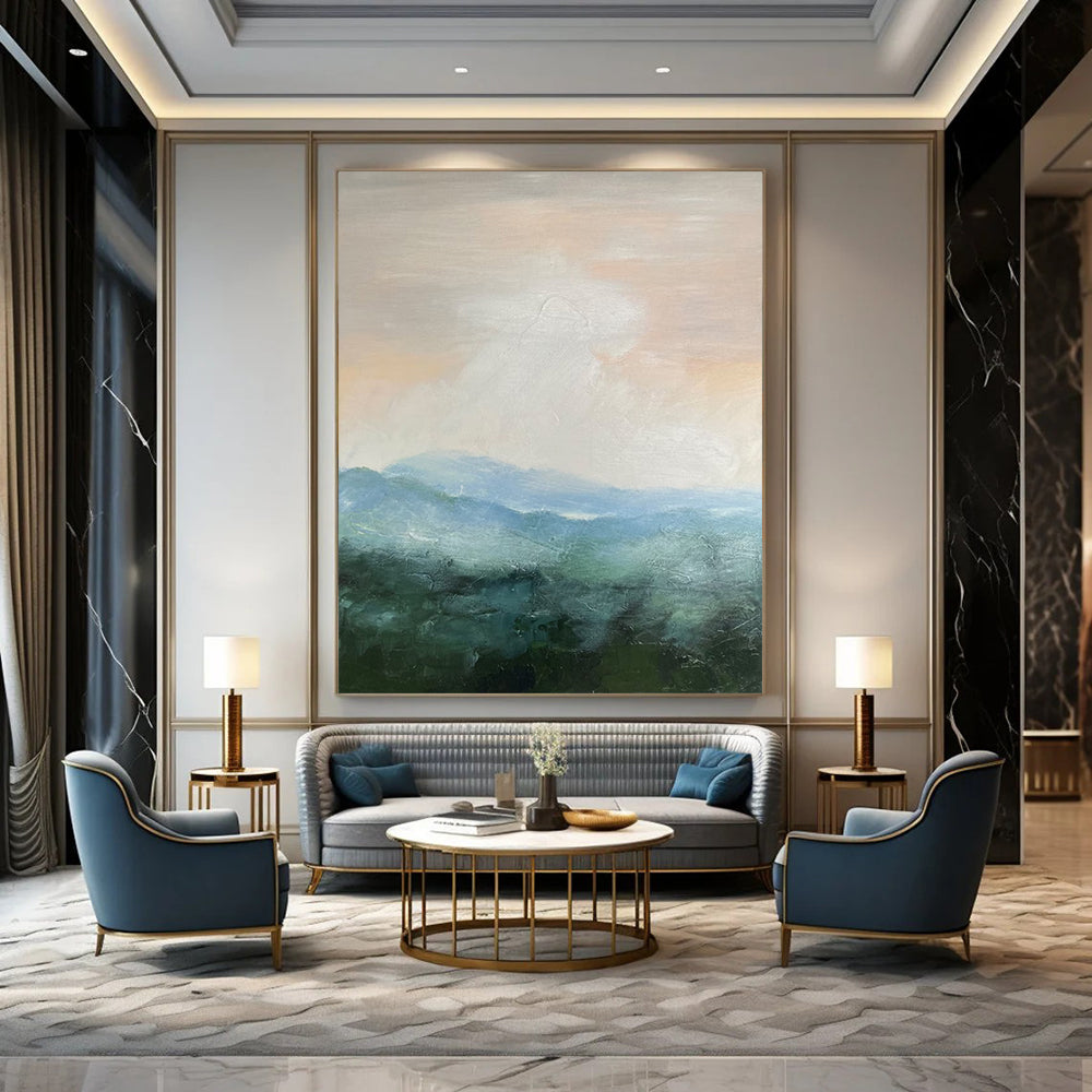 “Soft Pink - Blue Mountainscape” - Impressionistic Landscape Painting On Canvas DS010