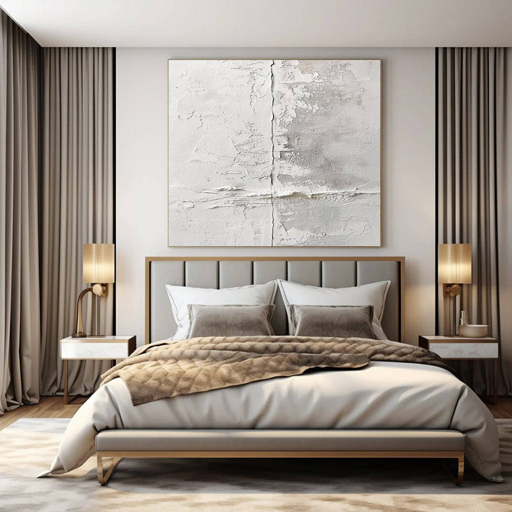 White and Gray Textured, "Cracked Serenity" – Textured Abstract Painting On Canvas PS1016