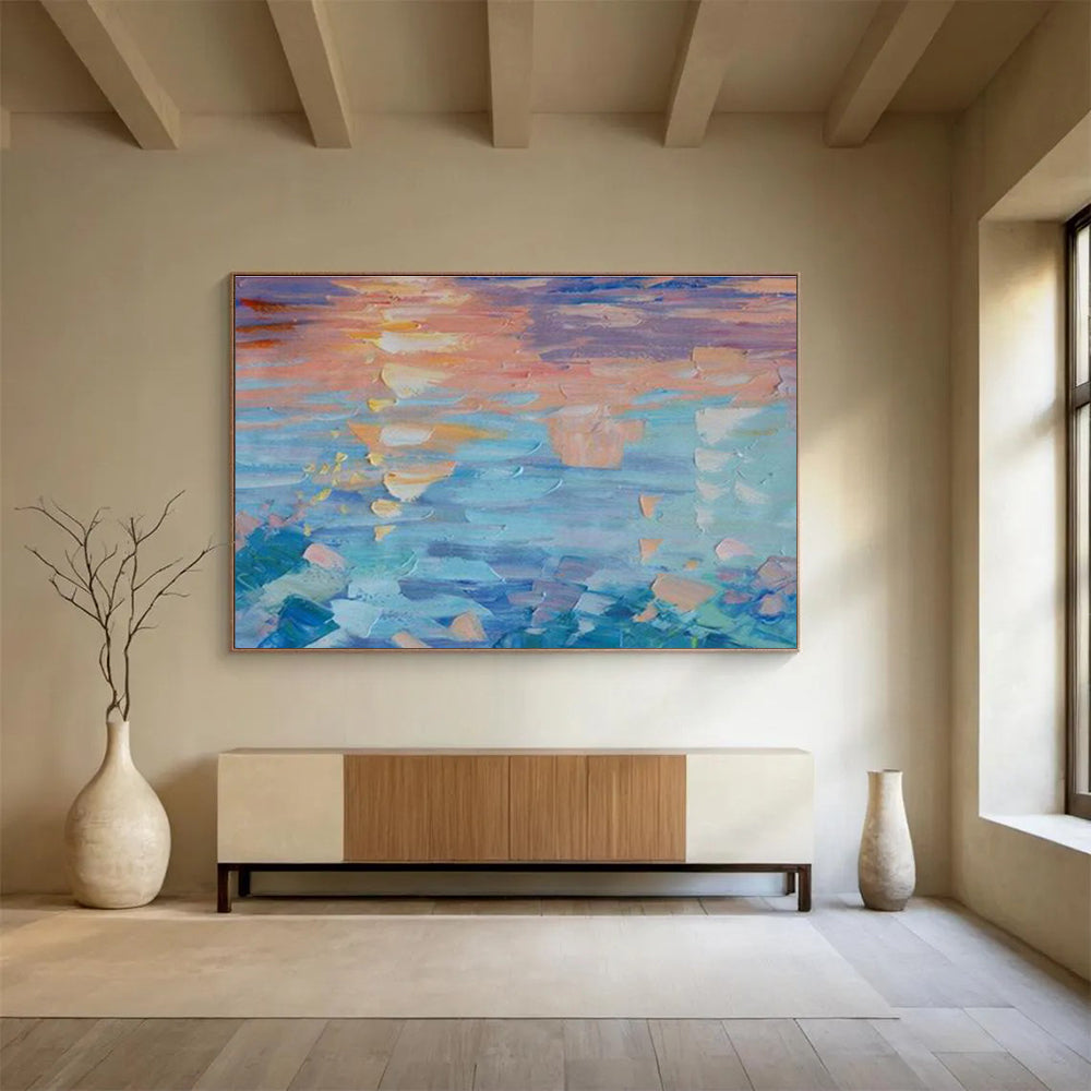 Sunset Reflections - Abstract Sunset & Sea Oil Painting, Great for Dining Room & Study DKS662