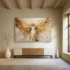 “Golden Angel with Outstretched Wings” - Impasto Figurative Painting On Canvas PT082