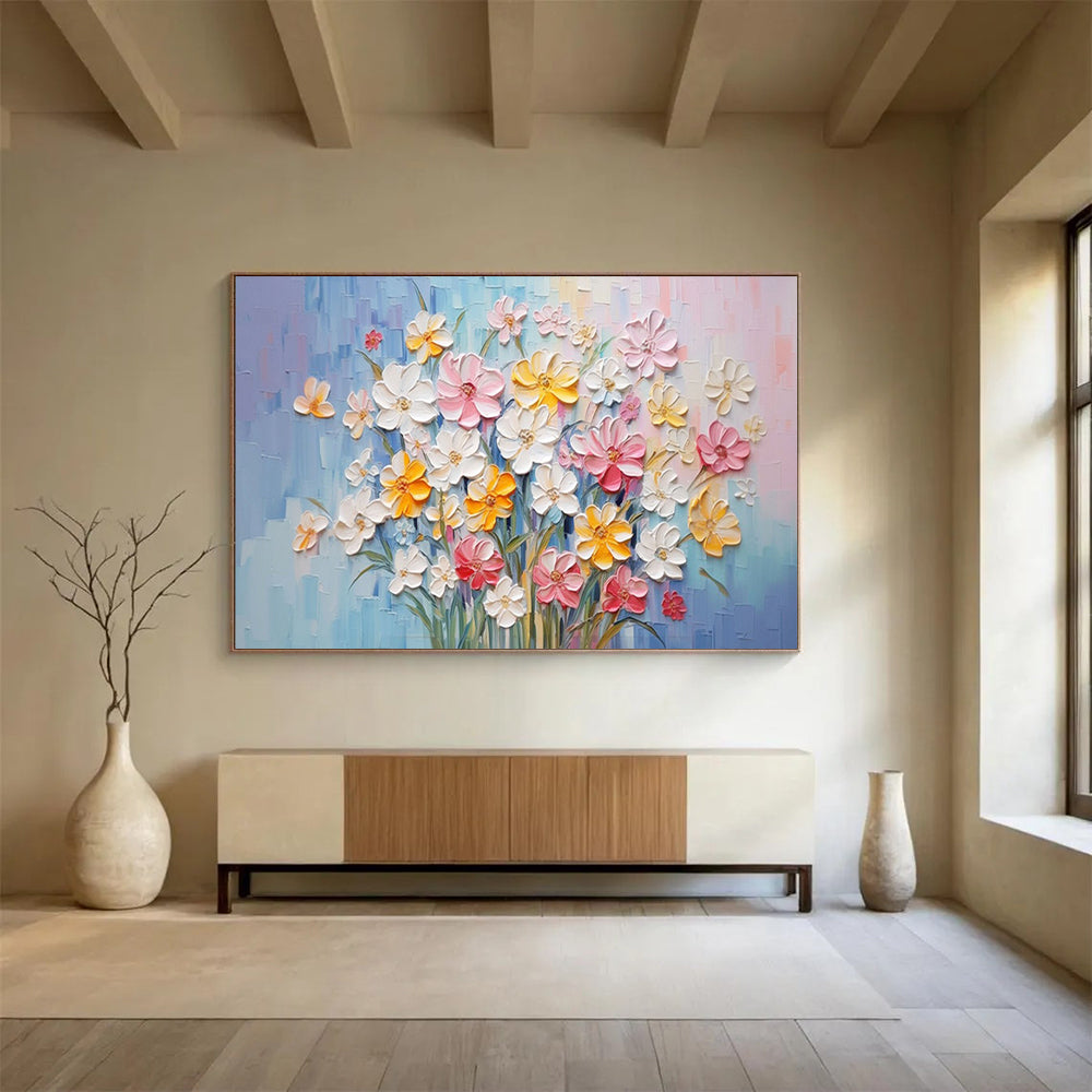 “3D Pastel Flower Bouquet” - Sculptural Floral Painting On Canvas PT210