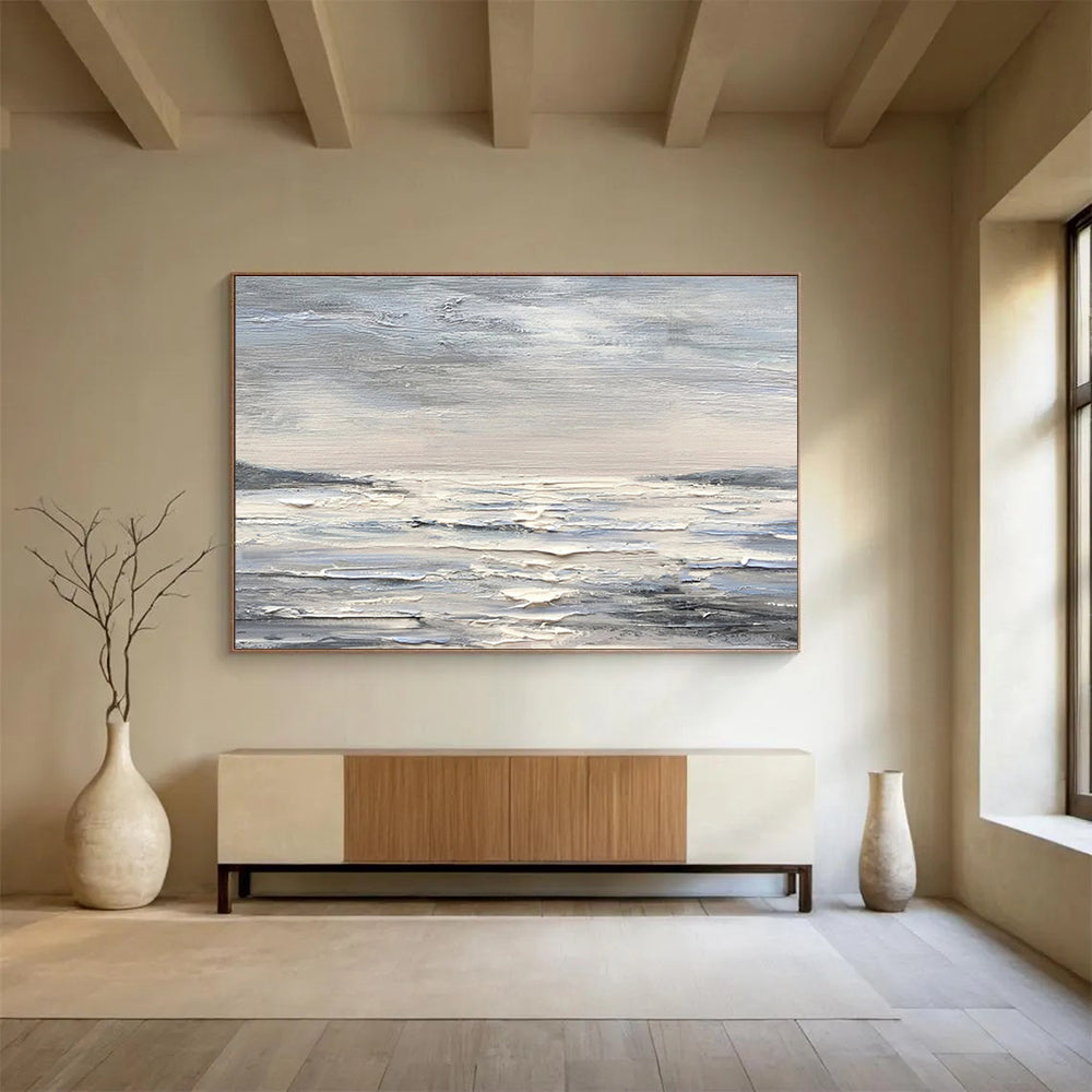 “Monochromatic Seascape” - Monochromatic Landscape Painting, Suitable for Modern Coastal Home & Art - Loving Office DKS630