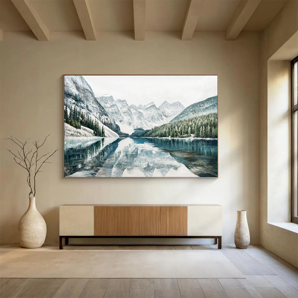 “Snowy Mountain & Lake Reflection” - Nature Landscape Painting On Canvas PT221
