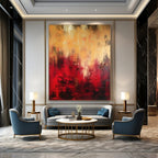 Red - Gold Abstract Intensity Textured Painting On Canvas DS073