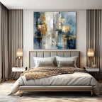 Blue, Gold, Gray with Abstract Forms "Gilded Skies" Abstract Painting On Canvas PS1257