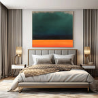 Green, Orange, Black with Horizontal Layers "Dusk Glow" Abstract Painting On Canvas PS1188