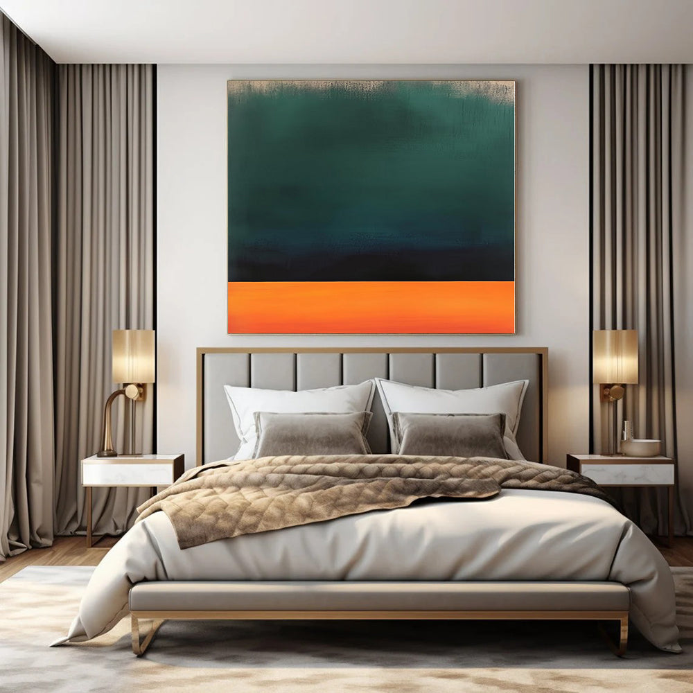 Green, Orange, Black with Horizontal Layers "Dusk Glow" Abstract Painting On Canvas PS1188