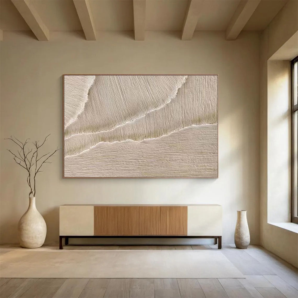 Beige Textured Fabric - Like Minimalist Painting On Canvas DKS095