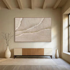 Beige Textured Fabric - Like Minimalist Painting On Canvas DKS095