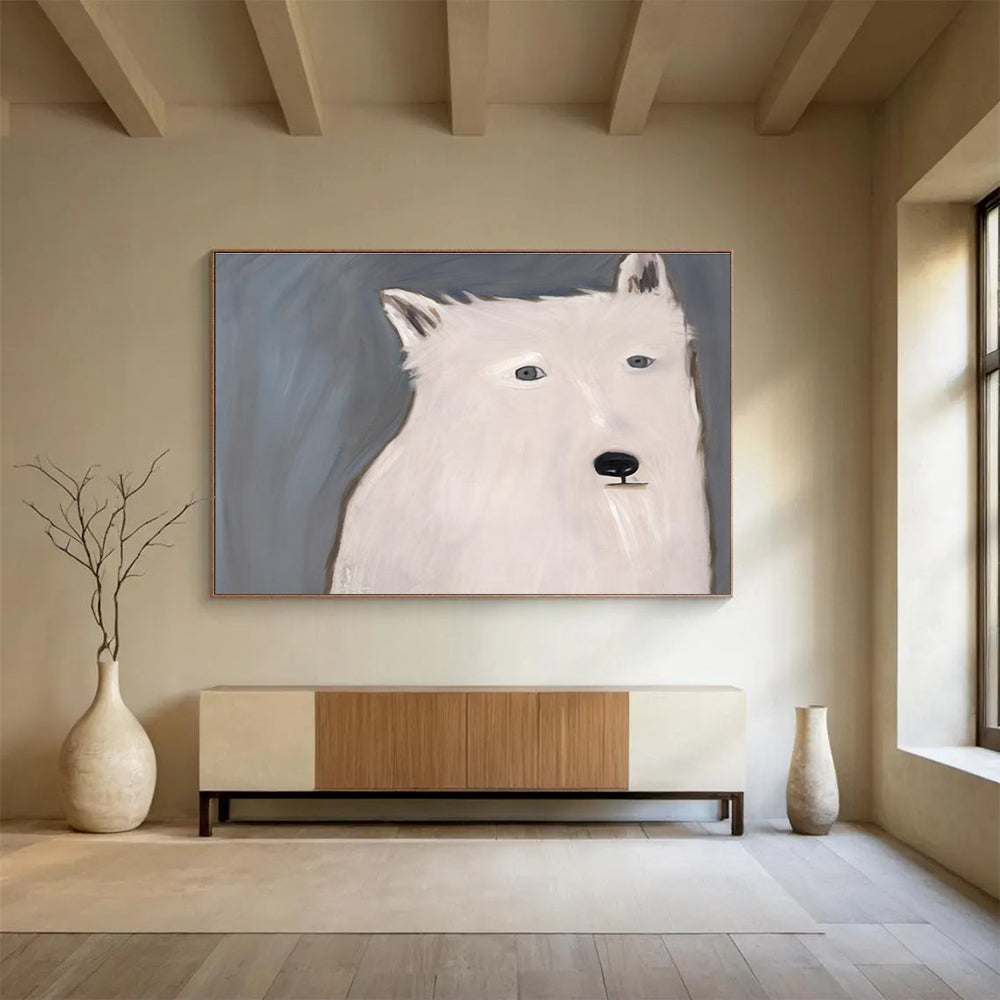 “White Wolf Portrait” - Minimalist Animal Painting On Canvas DKS422