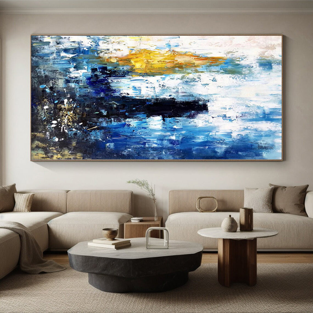 “Blue - Yellow - White Abstract Urban Energy” Painting On Canvas PS0381