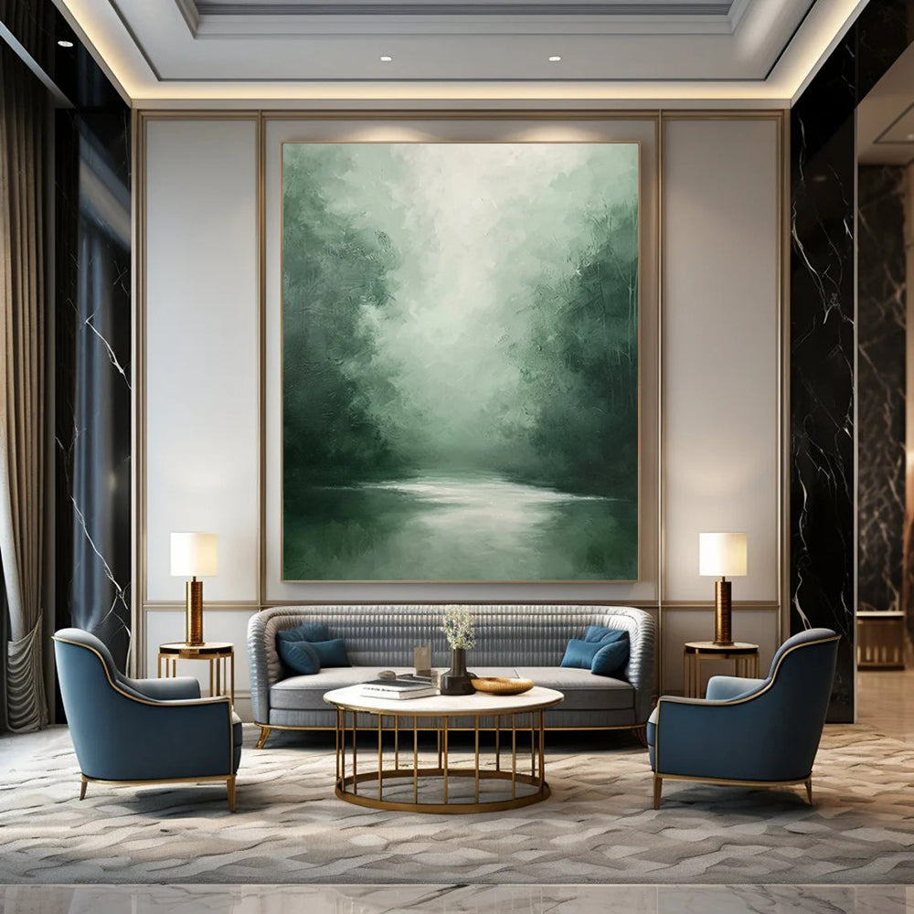 “Misty Green Forest River” - Impressionistic Landscape Painting On Canvas DS024