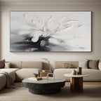 “Textured White Flower” - White, Gray, Black Textured Floral Painting On Canvas PS0767