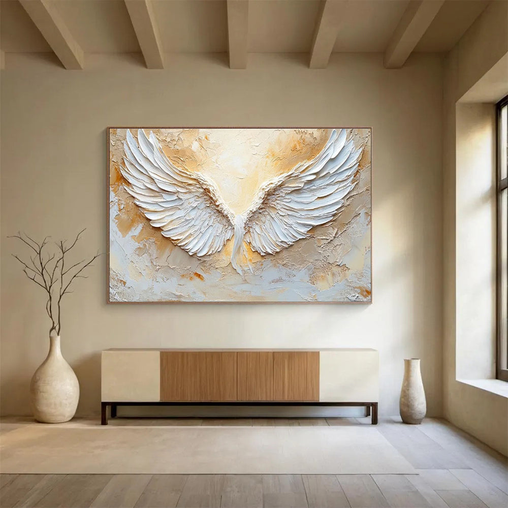 “Sculpted White Wings” - 3D Abstract Painting On Canvas DKS455