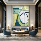 “Green and White Geometric Precision” - Geometric Abstract Painting On Canvas PT2375