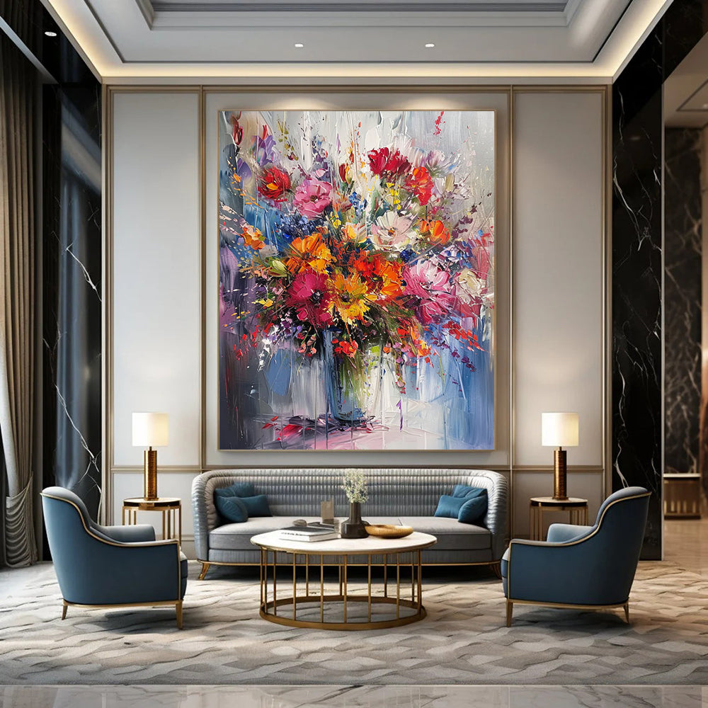 “Colorful Floral Abundance” - Vivid Flowers in a Lush Arrangement Painting On Canvas DS260