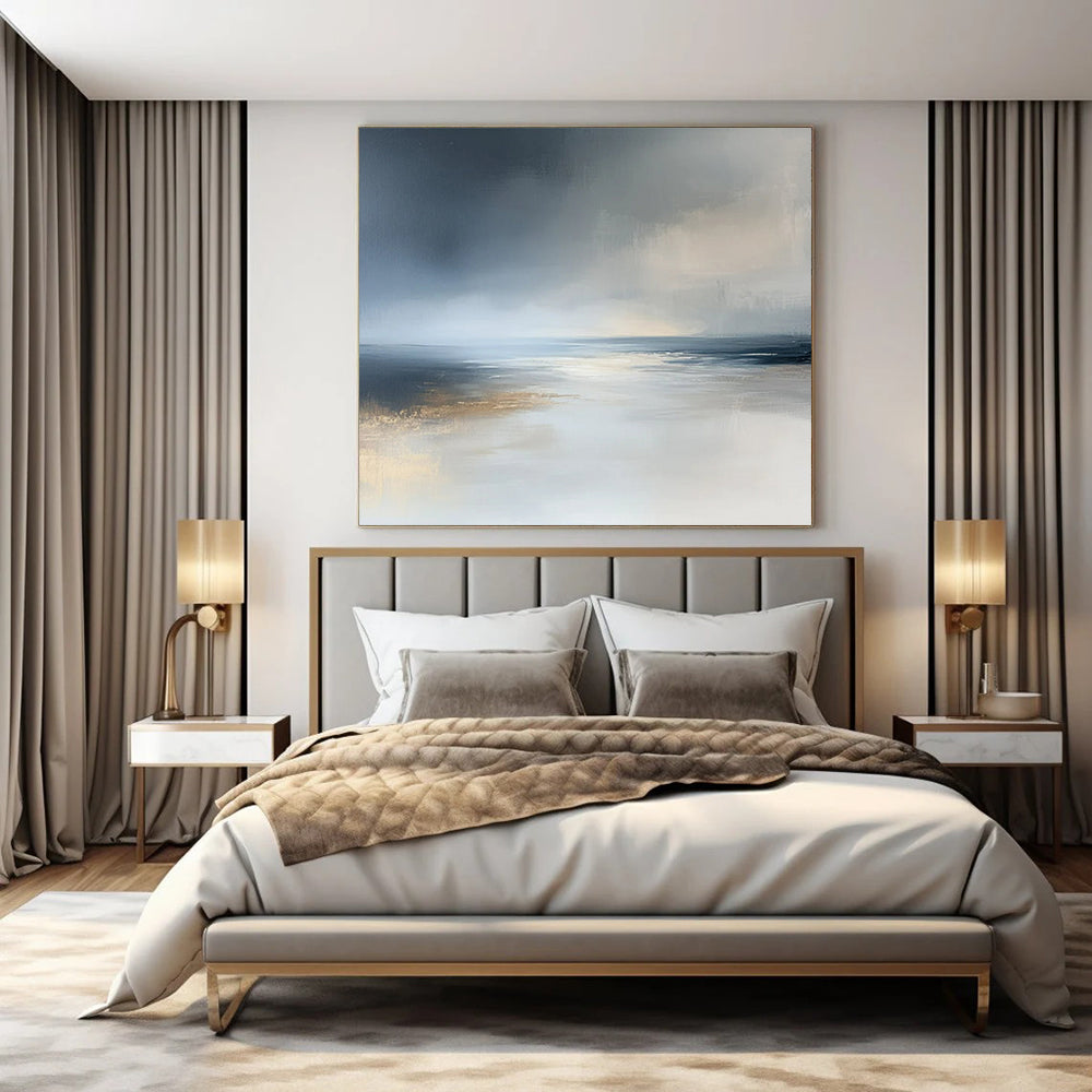 Soft Blue and Gray, "Misty Ocean" – Abstract Seascape Painting On Canvas PS0939