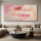 “Pink - Beige Abstract Drips” - Pink, Beige Abstract Expressionist Painting On Canvas PS0440