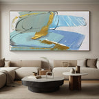 Blue, Gold, Gray Delicate Forms “Ocean’s Treasure” - Painting On Canvas PS0796