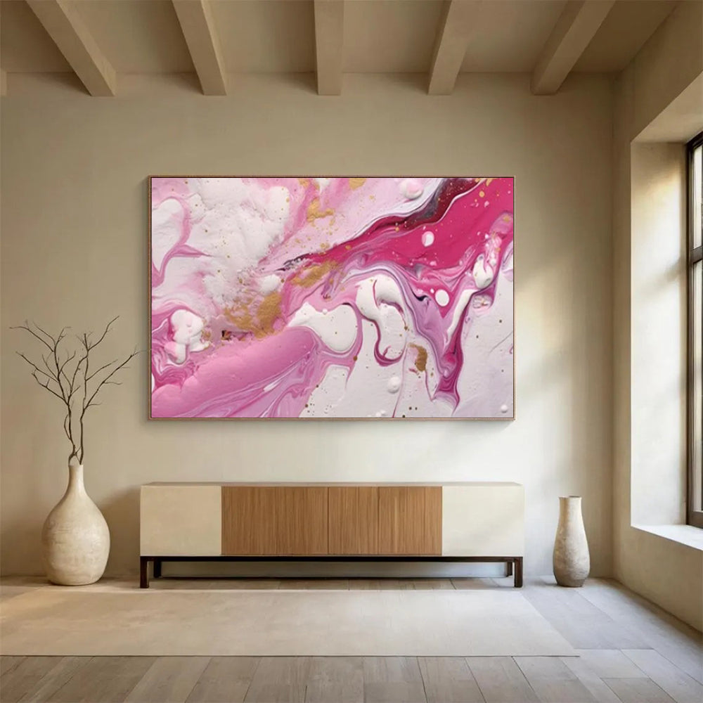 “Pink - Gold Swirls” - Pastel Pink “Blush Gold” Painting On Canvas PT1617