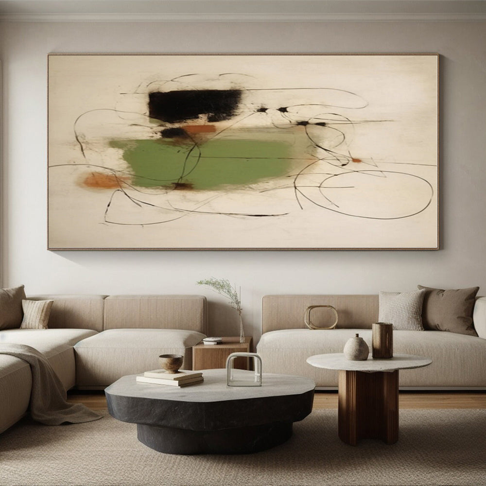 “Green - Black - Brown Abstract Lines” - Green, Black, Brown, White Abstract Painting On Canvas PS0518