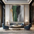 “Green - Grey - Gold Abstract Strokes” - Abstract Expressionist Painting On Canvas PT1198