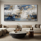 “Blue - Gray - Gold Dynamic Abstraction” - Blue, Gray, Gold Abstract Painting On Canvas PS0537
