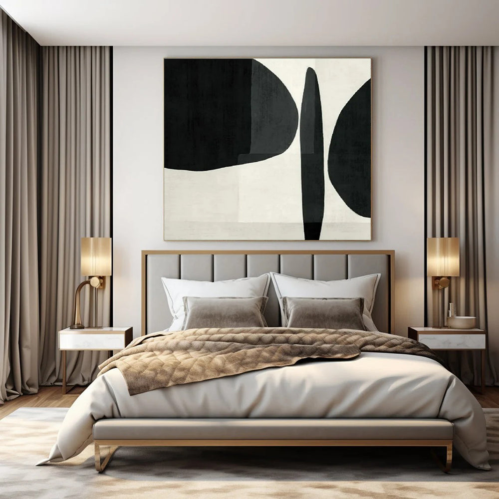 Black, White with Bold Shapes "Graphic Simplicity" Abstract Painting On Canvas PS1447