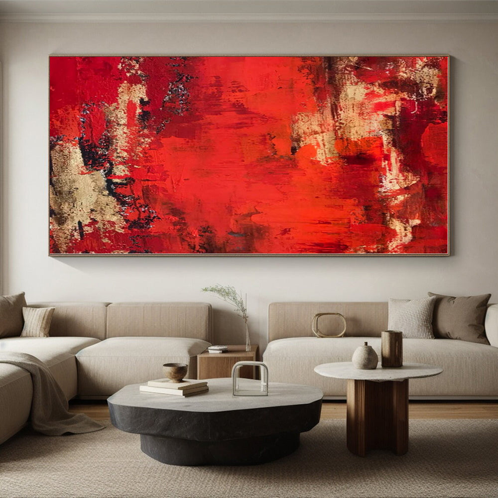 “Red - Gold Textured Abstraction” - Red, Gold, Black Abstract Painting On Canvas PS0472