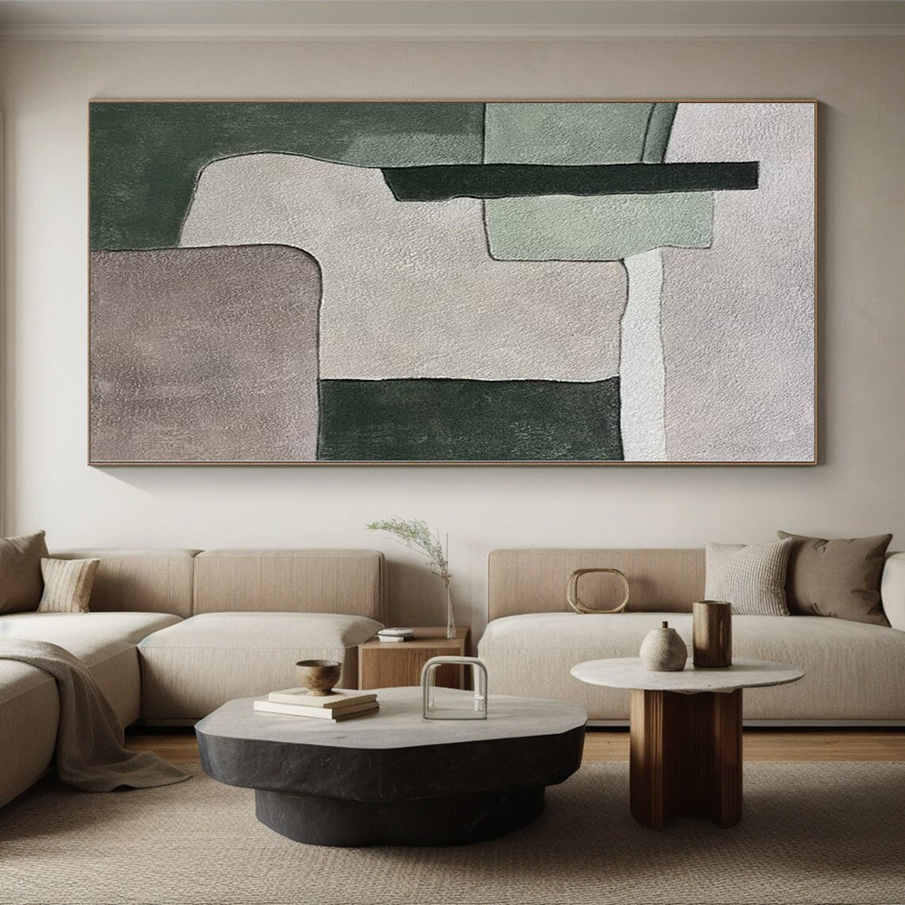 “Pastel Shape Mix” - Green, Gray, Purple Abstract Geometric Painting On Canvas PS0392
