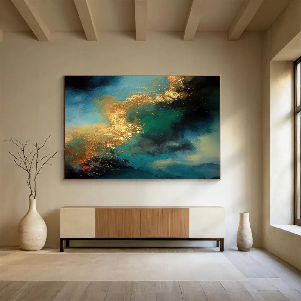 “Blue and Gold Cosmic Swirl” - Abstract Expressionist Painting On Canvas PT072