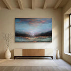 “Colorful Dusk Reflection” - Blue, Pink & Orange Seascape, Impressionistic Oil Painting On Canvas DKS780