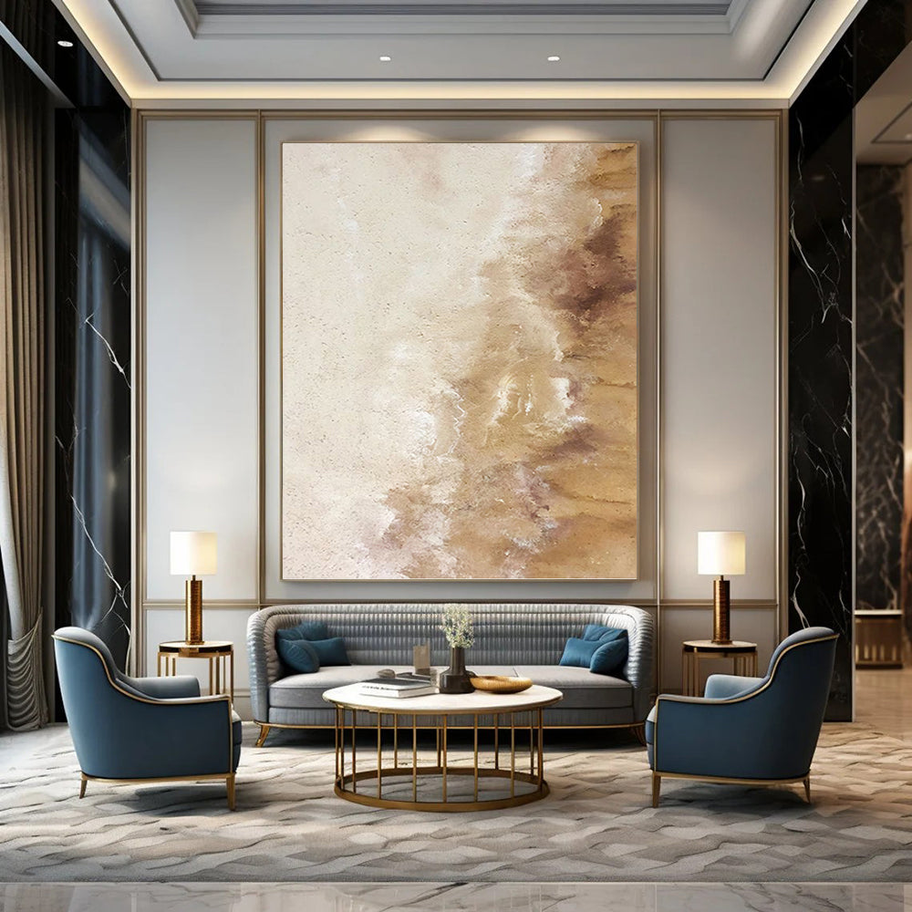 “Beige - Brown Textured Blends” - Impasto Abstract Painting On Canvas PT1223